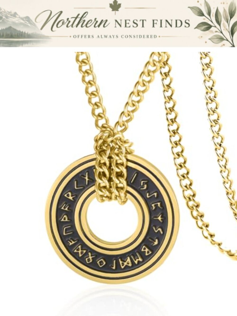 Viking Runes Necklace Stainless Steel Leather Chain Men